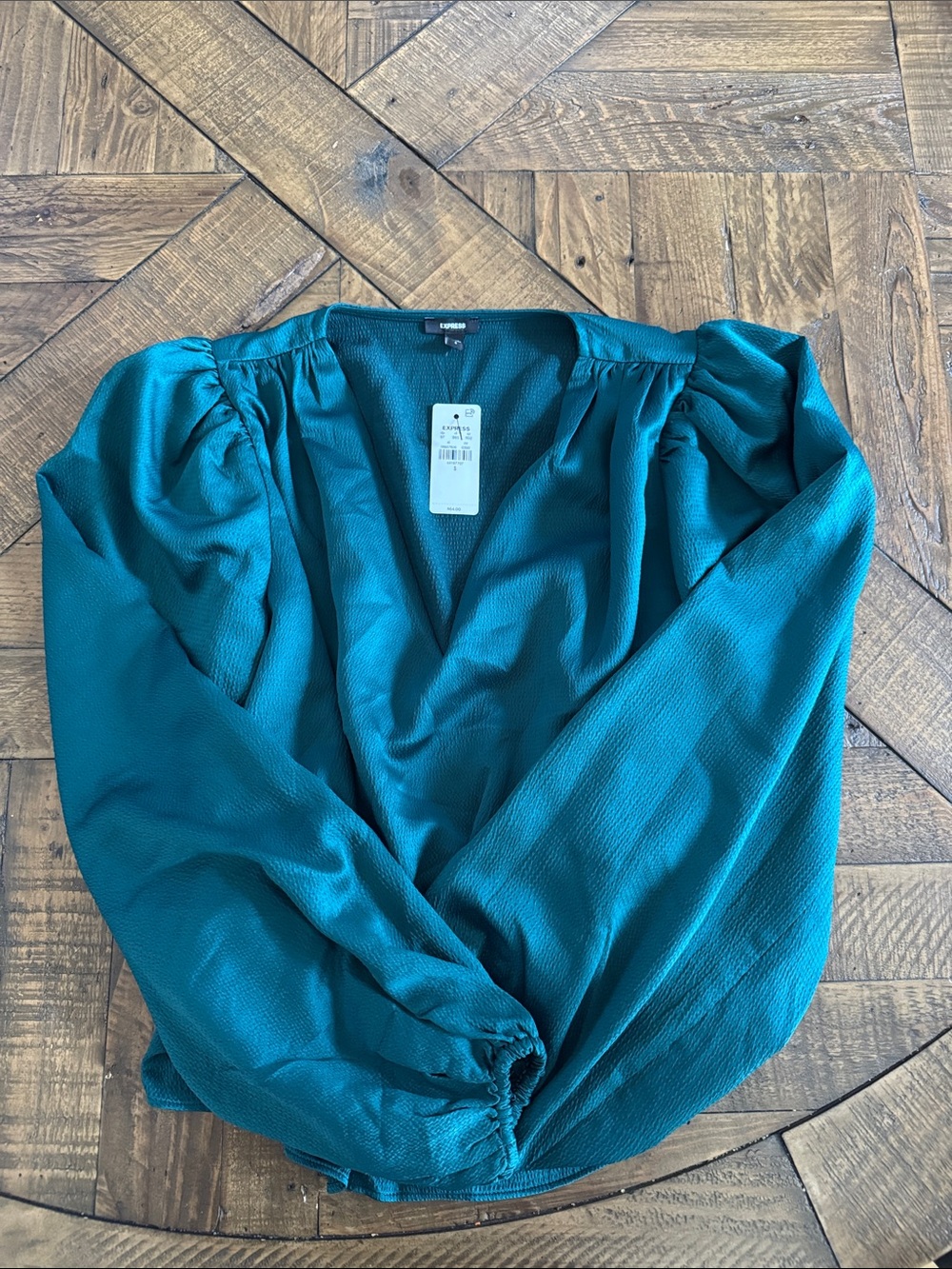 Express Teal V-Neck Puff Sleeve Top